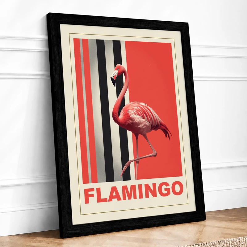 Postcard from Flamingo Art Deco Framed Wall Art Print A1 (84.1×59.4cm) Black, Wall Decor for Living Room, Bedroom, Office & Home, Ready to Hang, Art Gift