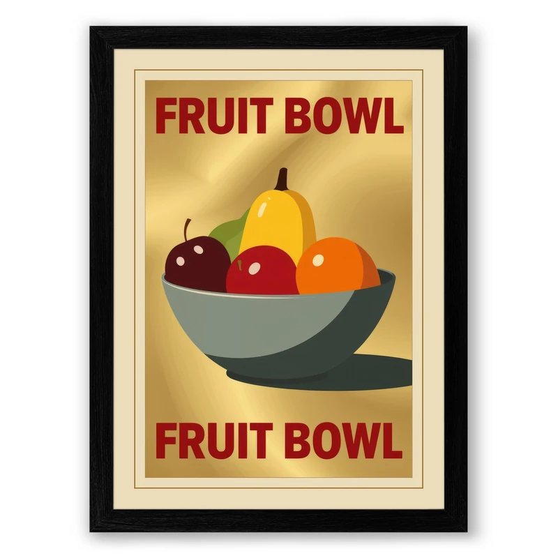 Fruit Bowl Poster Vintage Framed Wall Art Print A1 (84.1×59.4cm) Black, Wall Decor for Living Room, Bedroom, Office & Home, Ready to Hang, Art Gift