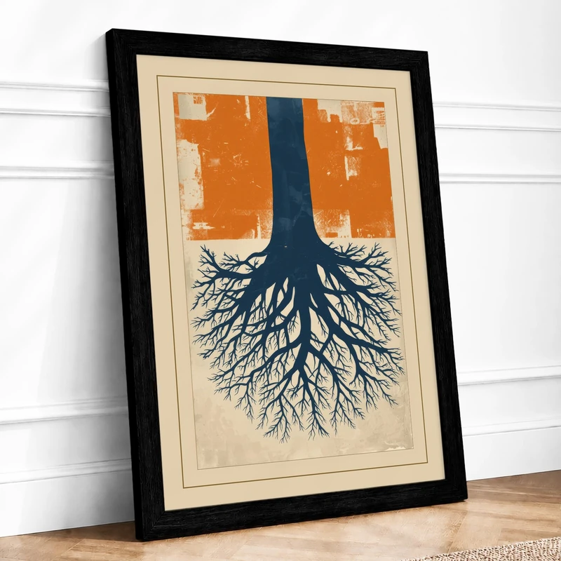 Tree Roots and Canopy Botanical Framed Wall Art Print A1 (84.1×59.4cm) Black, Wall Decor for Living Room, Bedroom, Office & Home, Ready to Hang, Art Gift