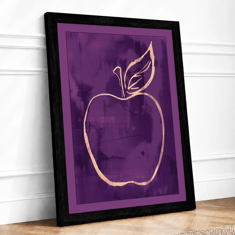Apple Line Minimalist Framed Wall Art Print A1 (84.1×59.4cm) Black, Wall Decor for Living Room, Bedroom, Office & Home, Ready to Hang, Art Gift