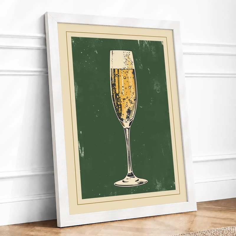 Champagne Celebration Vintage Framed Wall Art Print A1 (84.1×59.4cm) White, Wall Decor for Living Room, Bedroom, Office & Home, Ready to Hang, Art Gift