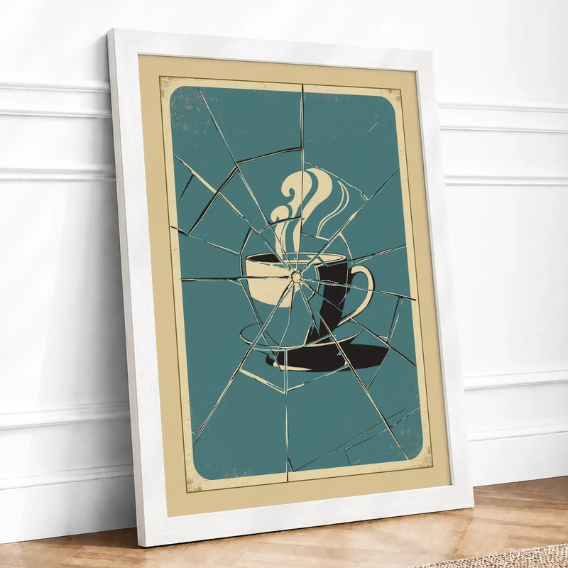 Sunburst Coffee Retro Framed Wall Art Print A1 (84.1×59.4cm) White, Wall Decor for Living Room, Bedroom, Office & Home, Ready to Hang, Art Gift