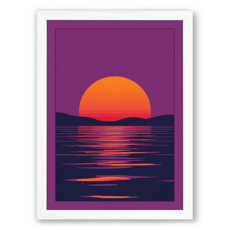 Sun at Dusk Minimalist Framed Wall Art Print A1 (84.1×59.4cm) White, Wall Decor for Living Room, Bedroom, Office & Home, Ready to Hang, Art Gift