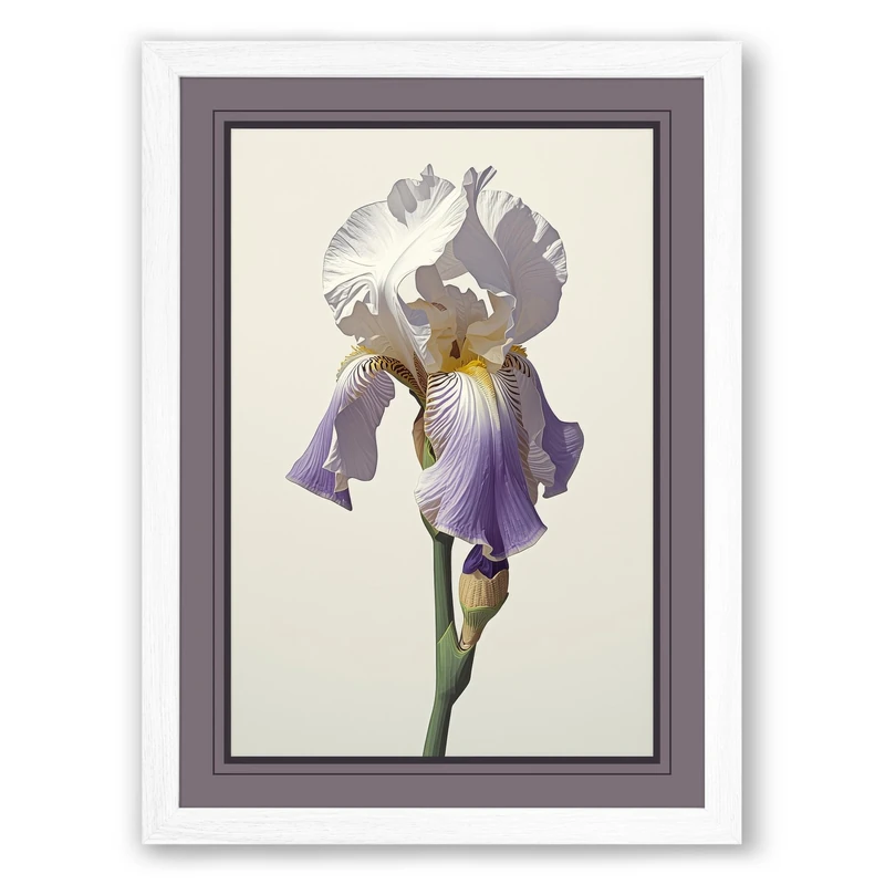 Iris in Bloom Botanical Framed Wall Art Print A1 (84.1×59.4cm) White, Wall Decor for Living Room, Bedroom, Office & Home, Ready to Hang, Art Gift - Image 1