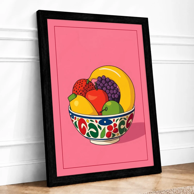 Bowl of Fresh Fruit Modern Framed Wall Art Print A1 (84.1×59.4cm) Black, Wall Decor for Living Room, Bedroom, Office & Home, Ready to Hang, Art Gift - Image 1