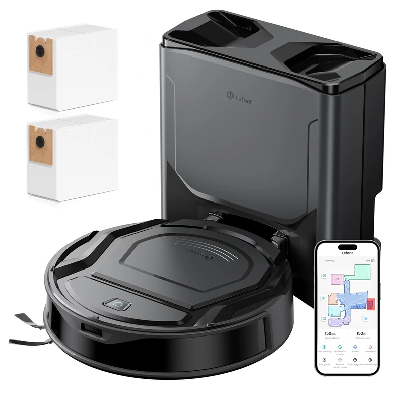 Lefant M210 PLUS Robot Vacuum Cleaner with Mop, 6000Pa Strong Suction, 75-Day Self-Emptying, ToF Laser Mapping, Smart Obstacle Avoidance, 150 Min Runtime, Slim Design, Ideal for Pet Hair and Carpets