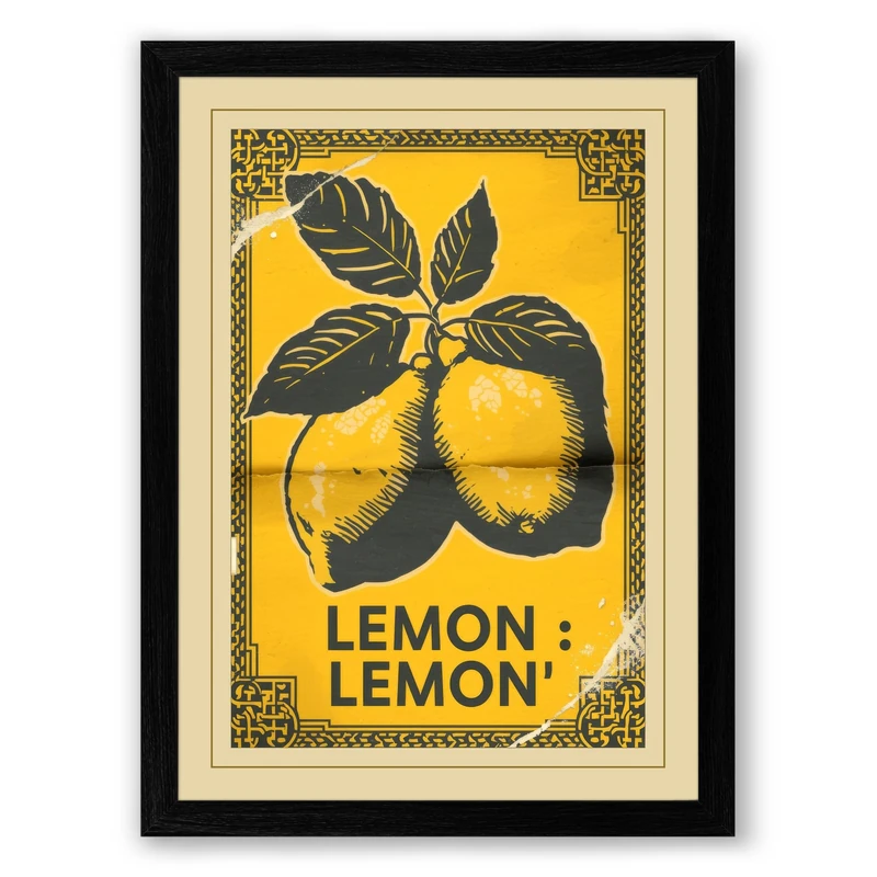 Lemon Study Vintage Framed Wall Art Print A1 (84.1×59.4cm) Black, Wall Decor for Living Room, Bedroom, Office & Home, Ready to Hang, Art Gift