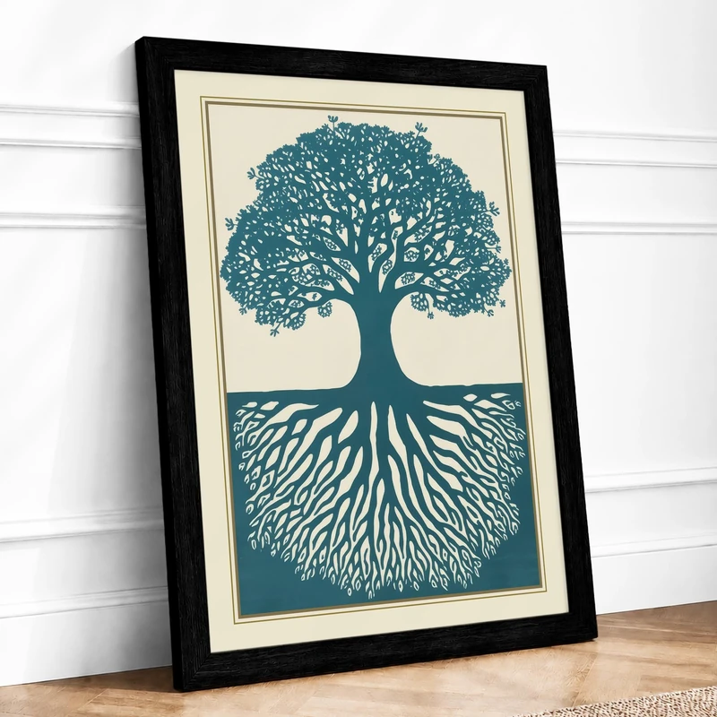 Tree of Balance Botanical Framed Wall Art Print A1 (84.1×59.4cm) Black, Wall Decor for Living Room, Bedroom, Office & Home, Ready to Hang, Art Gift - Image 1