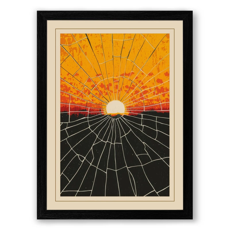 Sun Rising Geometric Framed Wall Art Print A1 (84.1×59.4cm) Black, Wall Decor for Living Room, Bedroom, Office & Home, Ready to Hang, Art Gift