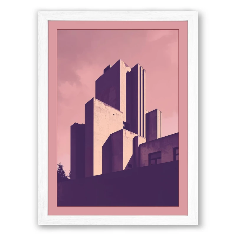 Urban Silhouette at Dusk Modern Framed Wall Art Print A1 (84.1×59.4cm) White, Wall Decor for Living Room, Bedroom, Office & Home, Ready to Hang, Art Gift