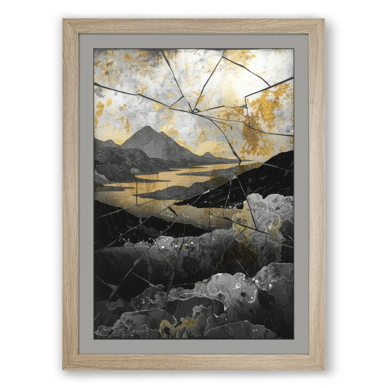 Fractured Landscape Abstract Framed Wall Art Print A1 (84.1×59.4cm) Oak, Wall Decor for Living Room, Bedroom, Office & Home, Ready to Hang, Art Gift