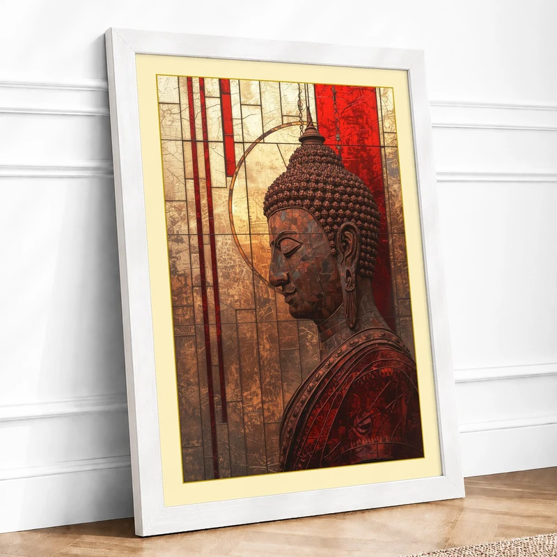 Buddha in Contemplation Japandi Framed Wall Art Print A1 (84.1×59.4cm) White, Wall Decor for Living Room, Bedroom, Office & Home, Ready to Hang, Art Gift