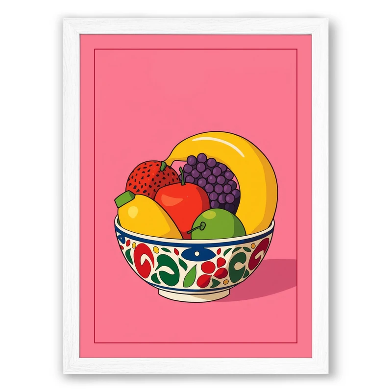 Bowl of Fresh Fruit Modern Framed Wall Art Print A1 (84.1×59.4cm) White, Wall Decor for Living Room, Bedroom, Office & Home, Ready to Hang, Art Gift