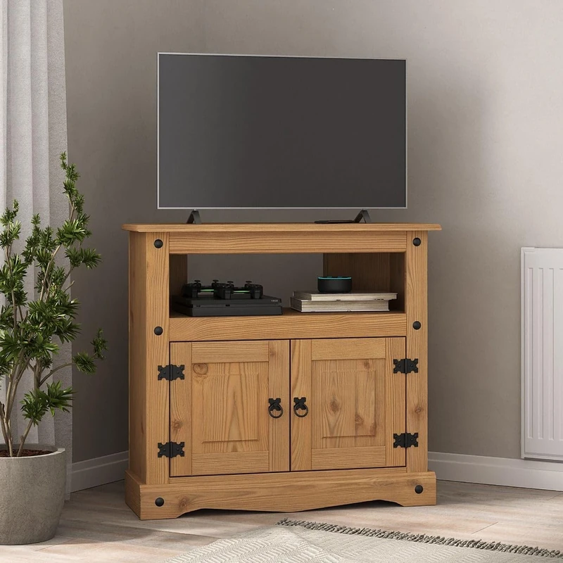 Corona TV Stand Corner Cabinet Media Unit Mexican Solid Pine Wood - Image 1