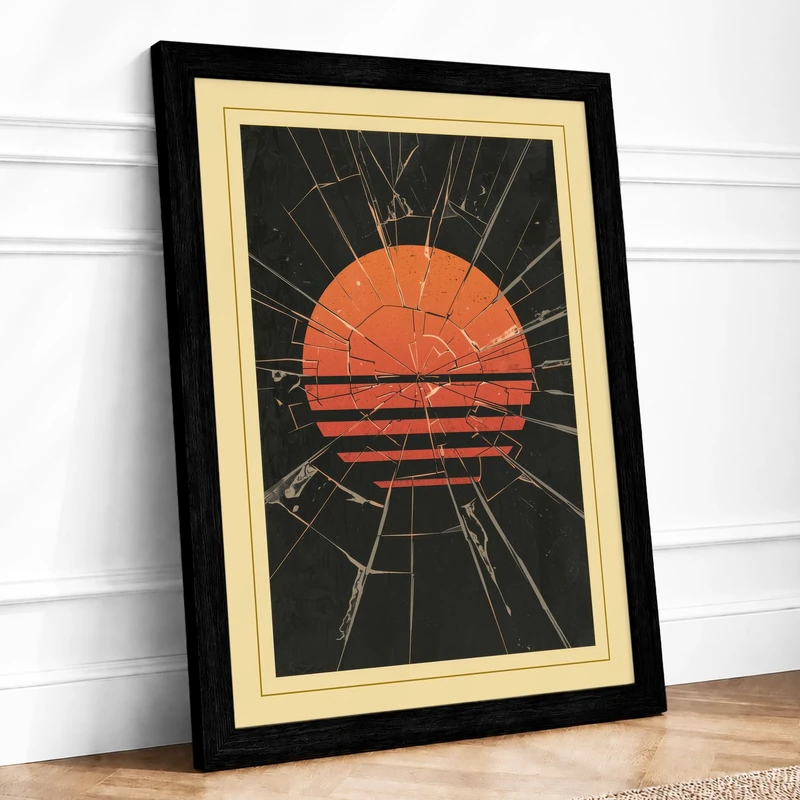 Rising Sun Art Deco Framed Wall Art Print A1 (84.1×59.4cm) Black, Wall Decor for Living Room, Bedroom, Office & Home, Ready to Hang, Art Gift