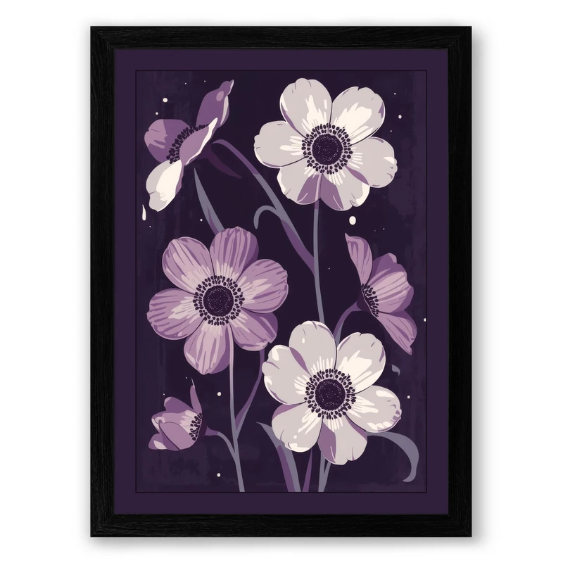 Anemone Study Botanical Framed Wall Art Print A1 (84.1×59.4cm) Black, Wall Decor for Living Room, Bedroom, Office & Home, Ready to Hang, Art Gift