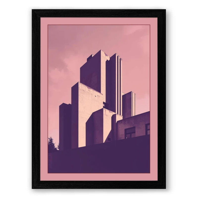 Urban Silhouette at Dusk Modern Framed Wall Art Print A1 (84.1×59.4cm) Black, Wall Decor for Living Room, Bedroom, Office & Home, Ready to Hang, Art Gift