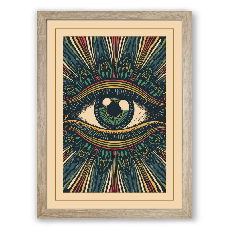 The Watchful Eye Eclectic Framed Wall Art Print A1 (84.1×59.4cm) Oak, Wall Decor for Living Room, Bedroom, Office & Home, Ready to Hang, Art Gift