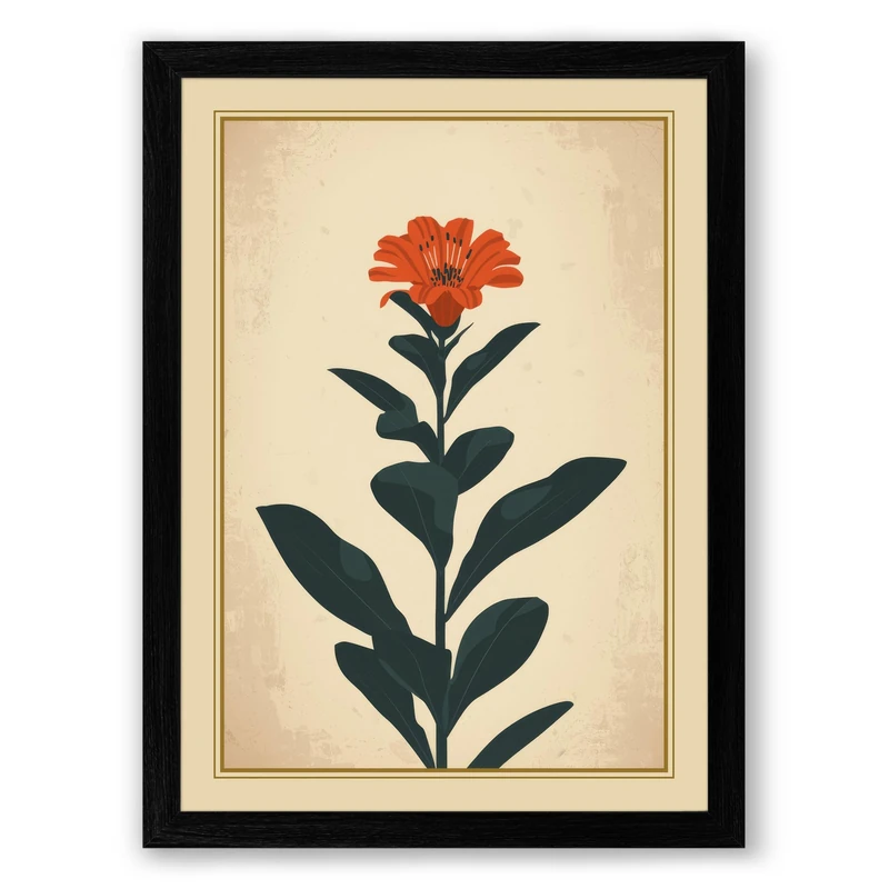 Single Stem in Red Botanical Framed Wall Art Print A1 (84.1×59.4cm) Black, Wall Decor for Living Room, Bedroom, Office & Home, Ready to Hang, Art Gift