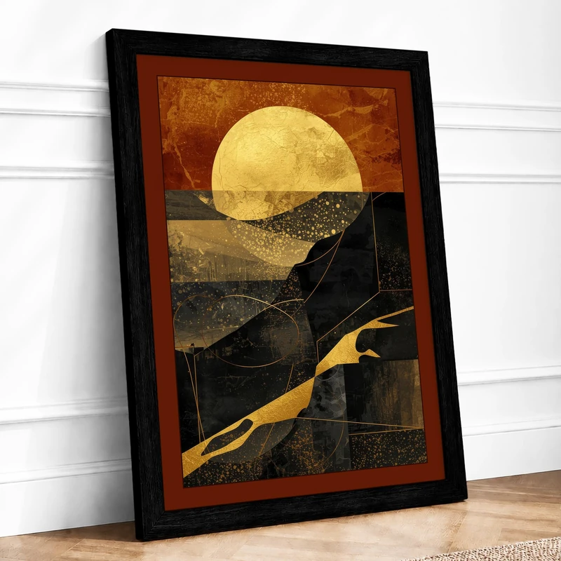 Moon Over Mountains Modern Framed Wall Art Print A1 (84.1×59.4cm) Black, Wall Decor for Living Room, Bedroom, Office & Home, Ready to Hang, Art Gift - Image 1
