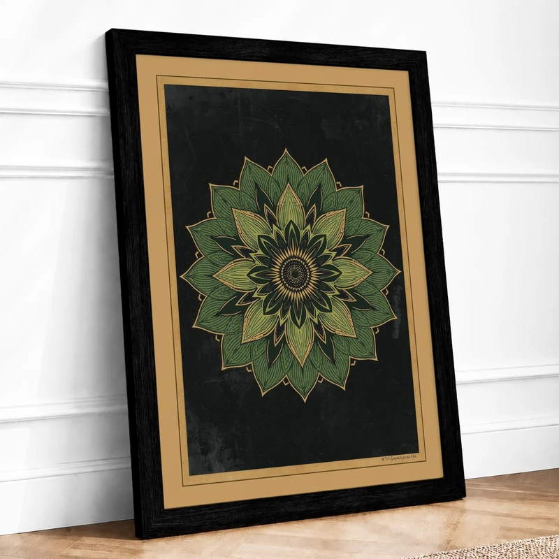 Sage Mandala Geometric Framed Wall Art Print A1 (84.1×59.4cm) Black, Wall Decor for Living Room, Bedroom, Office & Home, Ready to Hang, Art Gift