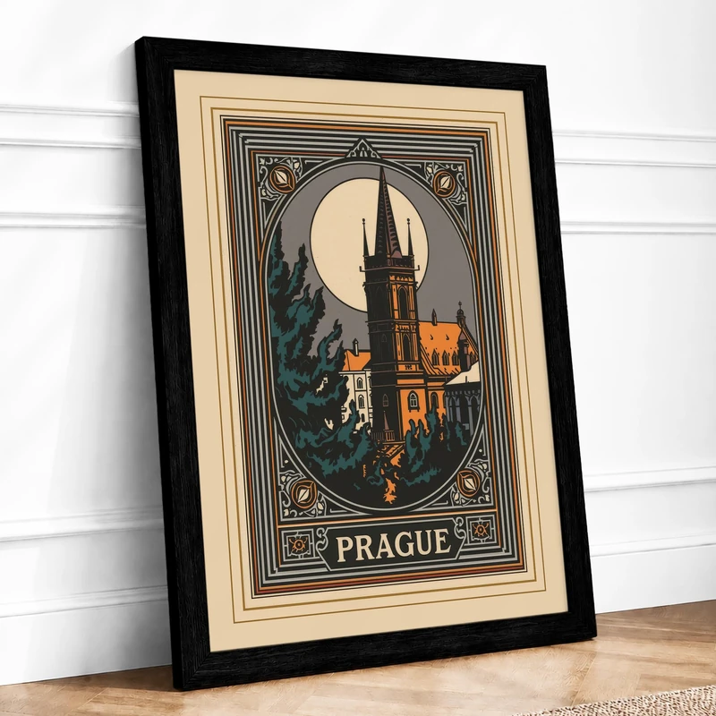 Postcard from Prague Vintage Framed Wall Art Print A1 (84.1×59.4cm) Black, Wall Decor for Living Room, Bedroom, Office & Home, Ready to Hang, Art Gift - Image 1