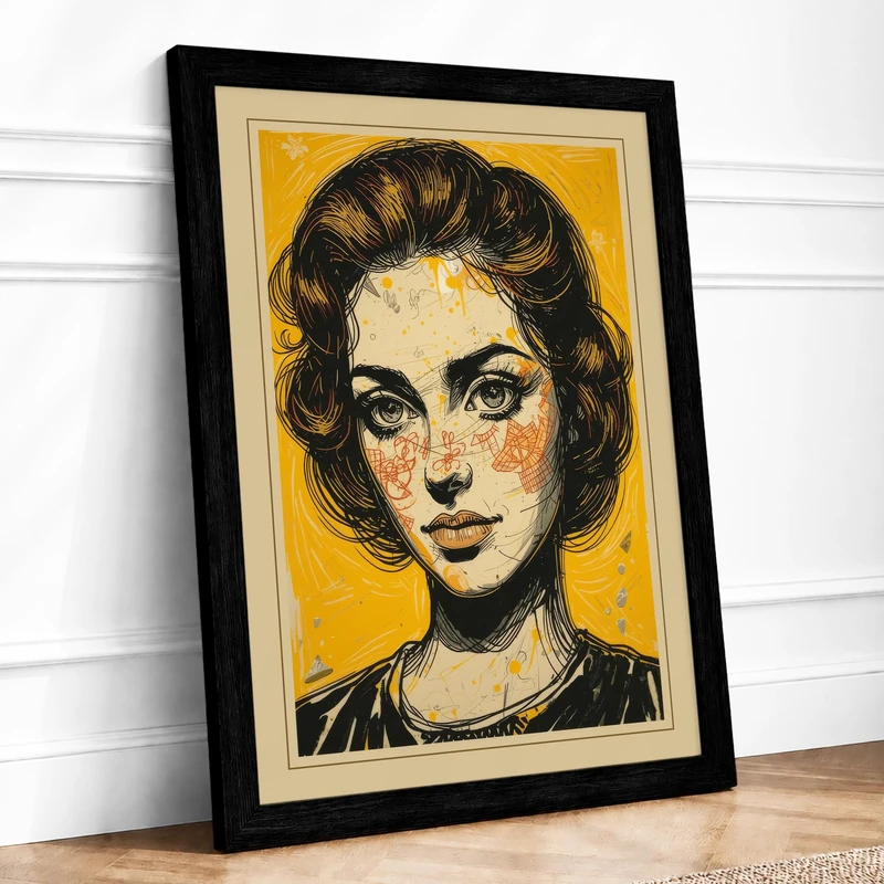 Woman in Black Ink Modern Framed Wall Art Print A1 (84.1×59.4cm) Black, Wall Decor for Living Room, Bedroom, Office & Home, Ready to Hang, Art Gift - Image 1