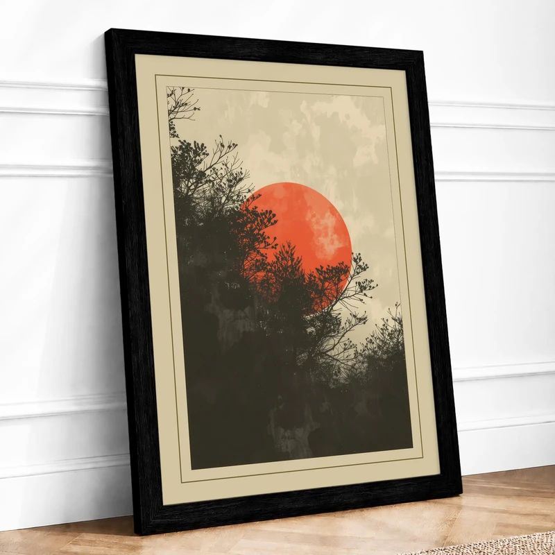 Rising Sun Japandi Framed Wall Art Print A1 (84.1×59.4cm) Black, Wall Decor for Living Room, Bedroom, Office & Home, Ready to Hang, Art Gift