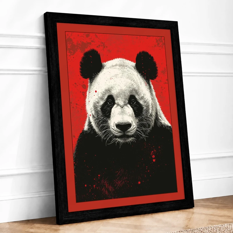 Panda Portrait Bold Modern Framed Wall Art Print A1 (84.1×59.4cm) Black, Wall Decor for Living Room, Bedroom, Office & Home, Ready to Hang, Art Gift