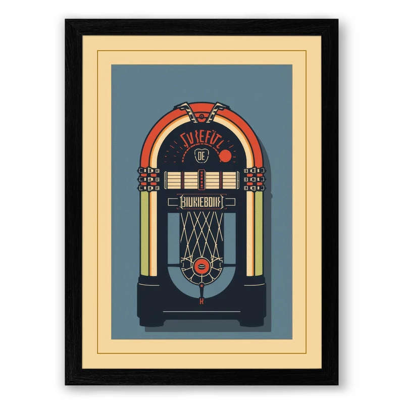 Vintage Jukebox Retro Framed Wall Art Print A1 (84.1×59.4cm) Black, Wall Decor for Living Room, Bedroom, Office & Home, Ready to Hang, Art Gift