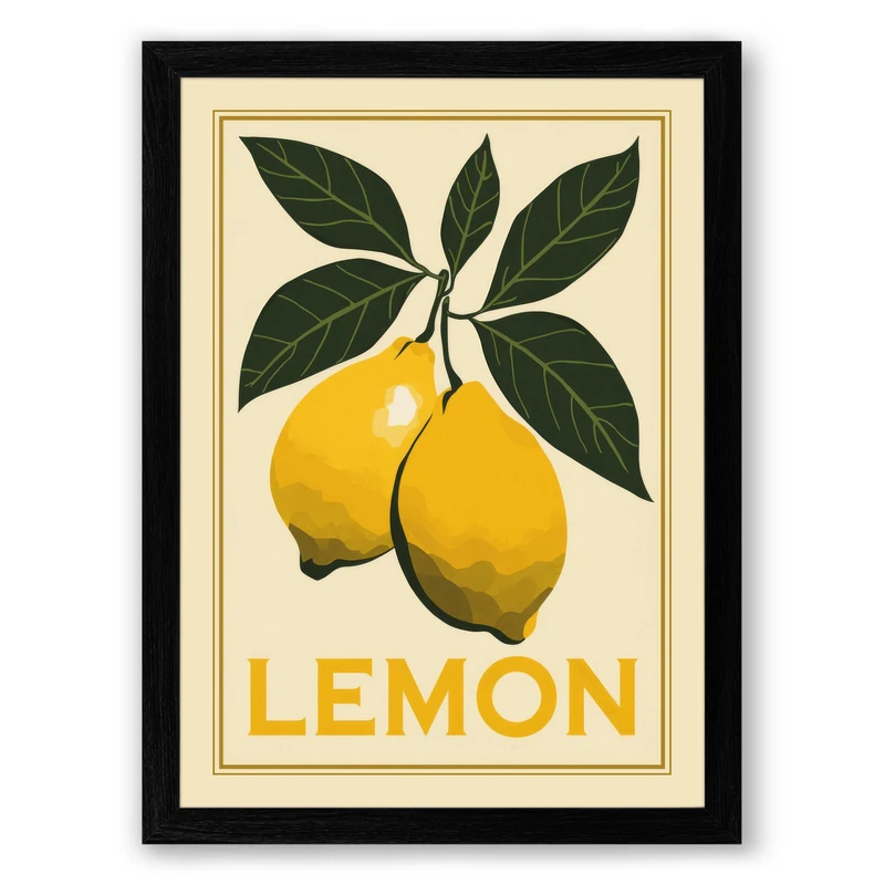 Lemon Study Botanical Framed Wall Art Print A1 (84.1×59.4cm) Black, Wall Decor for Living Room, Bedroom, Office & Home, Ready to Hang, Art Gift