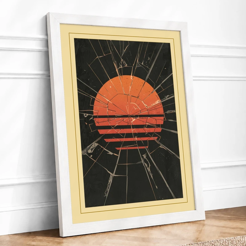 Rising Sun Art Deco Framed Wall Art Print A1 (84.1×59.4cm) White, Wall Decor for Living Room, Bedroom, Office & Home, Ready to Hang, Art Gift