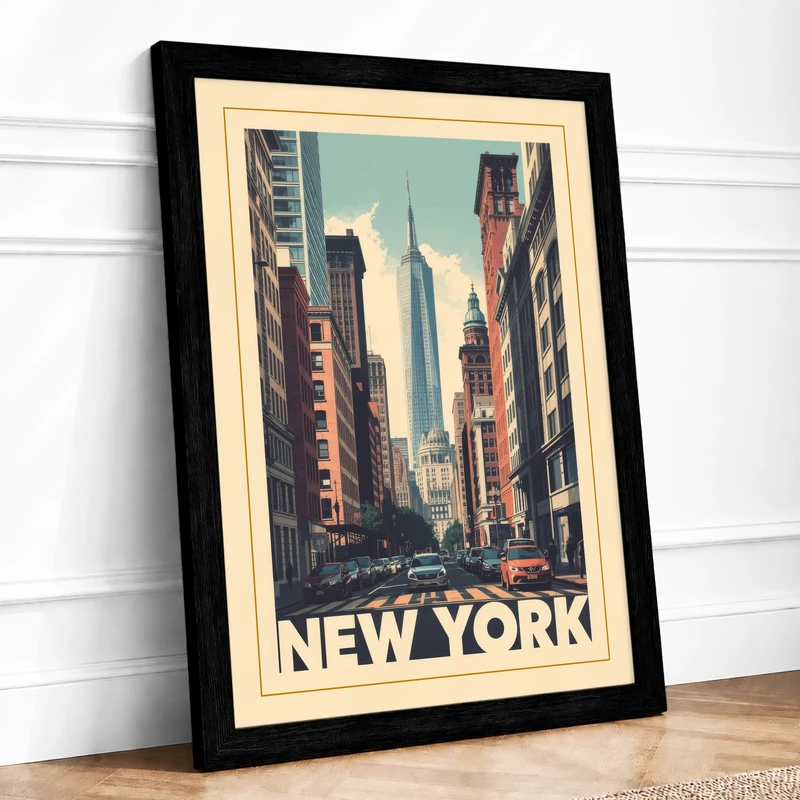 Postcard from New York Vintage Framed Wall Art Print A1 (84.1×59.4cm) Black, Wall Decor for Living Room, Bedroom, Office & Home, Ready to Hang, Art Gift