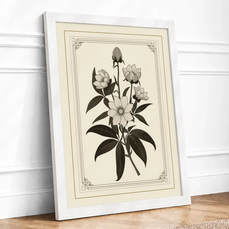 Study in White Botanical Framed Wall Art Print A1 (84.1×59.4cm) White, Wall Decor for Living Room, Bedroom, Office & Home, Ready to Hang, Art Gift - Image 1