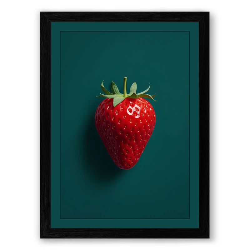 Strawberry in Focus Minimalist Framed Wall Art Print A1 (84.1×59.4cm) Black, Wall Decor for Living Room, Bedroom, Office & Home, Ready to Hang, Art Gift