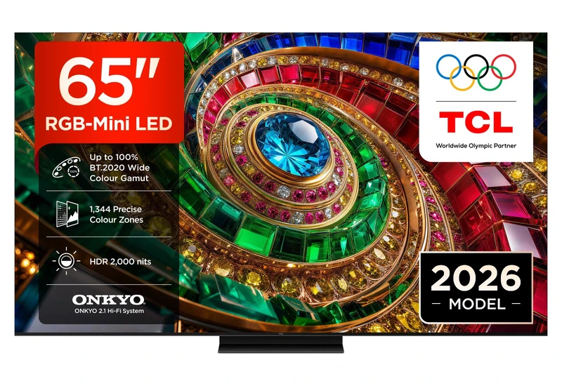 TCL 65Q7D-UK 65 Inch RGB-Mini LED TV, 4K HDR 2000 nits, 1,344 Precise colour Zones, Google TV, Dolby Vision IQ & Atmos, 2.1 Onkyo, 144Hz, Apple AirPlay 2, Alexa (2026 New Model)