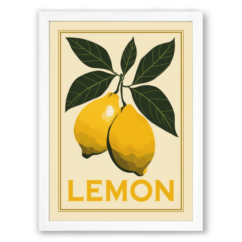 Lemon Study Botanical Framed Wall Art Print A1 (84.1×59.4cm) White, Wall Decor for Living Room, Bedroom, Office & Home, Ready to Hang, Art Gift