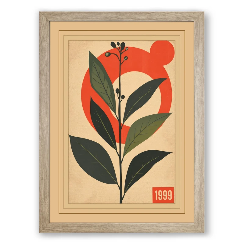 Red Bloom in Black Botanical Framed Wall Art Print A1 (84.1×59.4cm) Oak, Wall Decor for Living Room, Bedroom, Office & Home, Ready to Hang, Art Gift