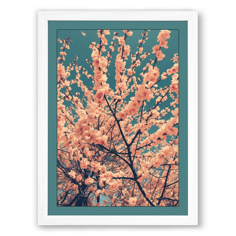 Moonlit Cherry Blossom Botanical Framed Wall Art Print A1 (84.1×59.4cm) White, Wall Decor for Living Room, Bedroom, Office & Home, Ready to Hang, Art Gift