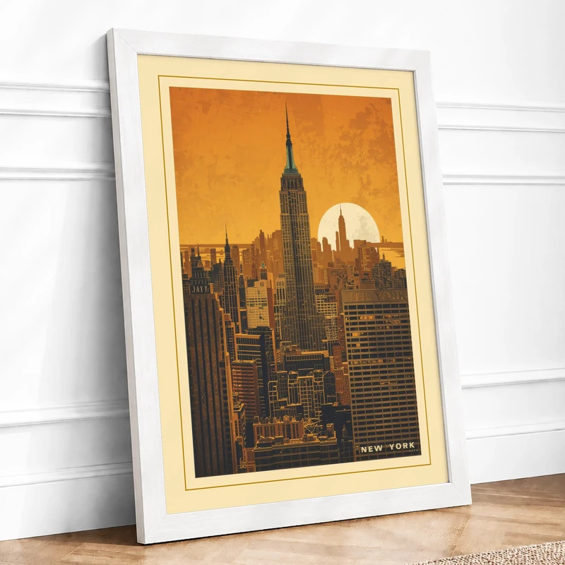 Postcard from New York Vintage Framed Wall Art Print A1 (84.1×59.4cm) White, Wall Decor for Living Room, Bedroom, Office & Home, Ready to Hang, Art Gift - Image 1