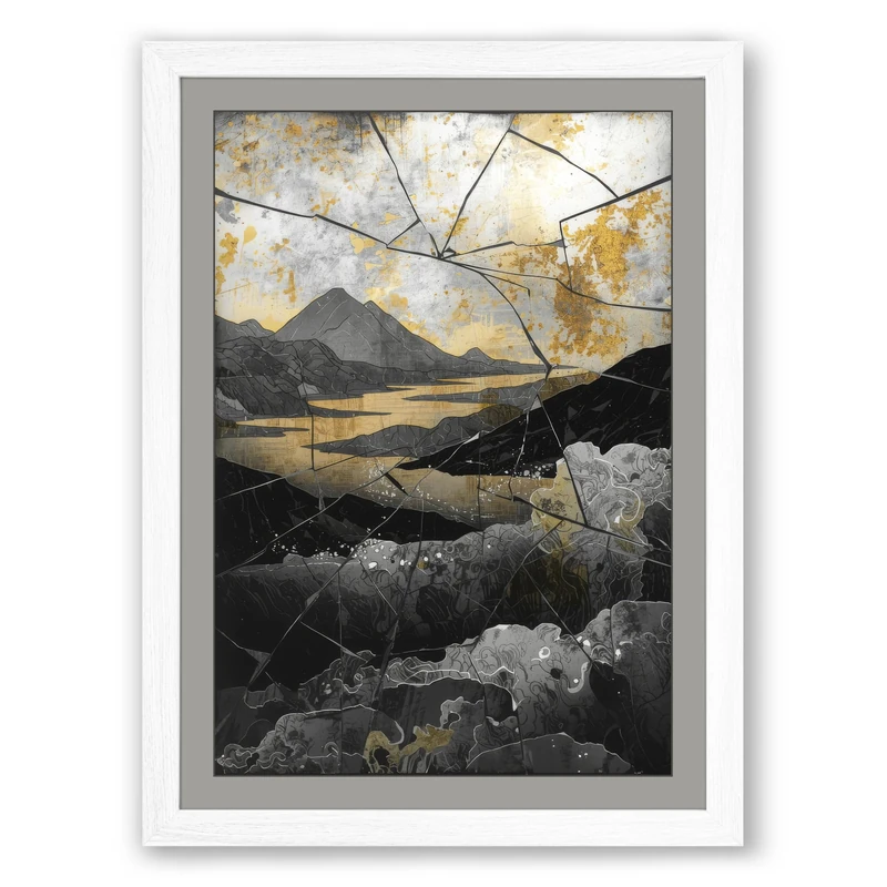 Fractured Landscape Abstract Framed Wall Art Print A1 (84.1×59.4cm) White, Wall Decor for Living Room, Bedroom, Office & Home, Ready to Hang, Art Gift