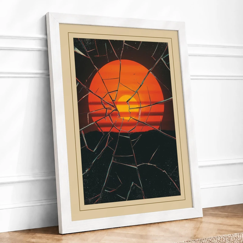 Sun Rising Over Geometry Minimalist Framed Wall Art Print A1 (84.1×59.4cm) White, Wall Decor for Living Room, Bedroom, Office & Home, Ready to Hang, Art Gift