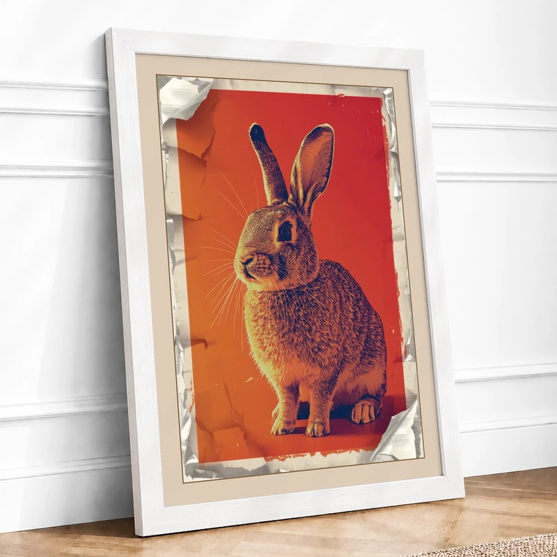 Bold Rabbit Modern Framed Wall Art Print A1 (84.1×59.4cm) White, Wall Decor for Living Room, Bedroom, Office & Home, Ready to Hang, Art Gift