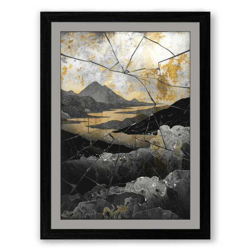 Fractured Landscape Abstract Framed Wall Art Print A1 (84.1×59.4cm) Black, Wall Decor for Living Room, Bedroom, Office & Home, Ready to Hang, Art Gift