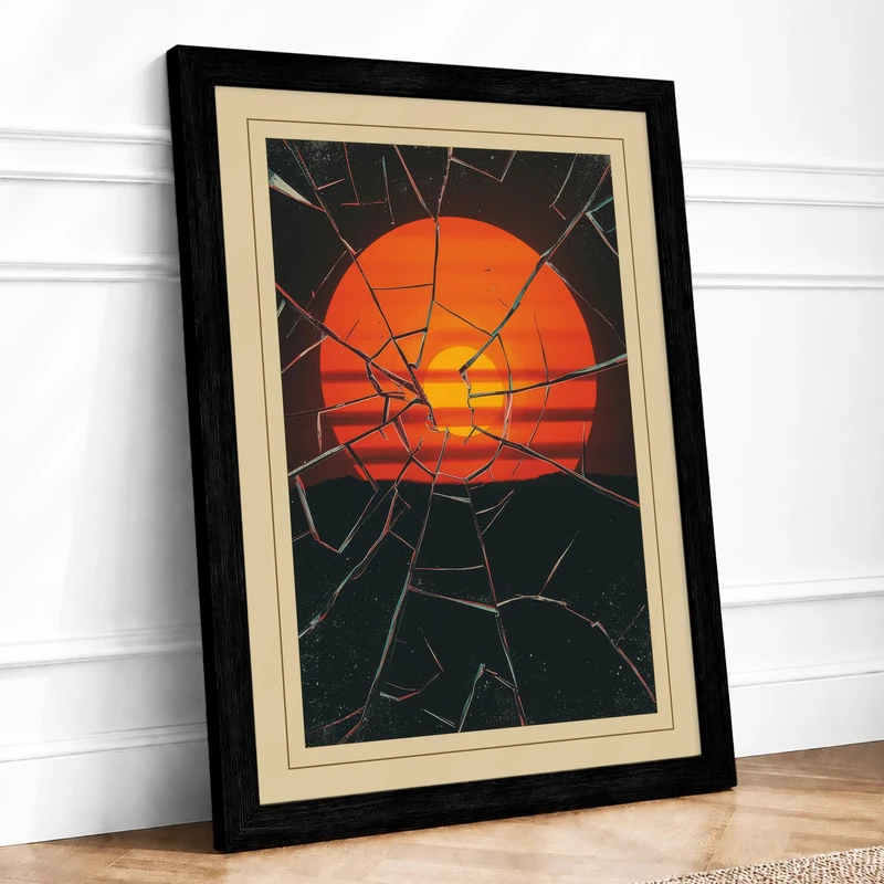 Sun Rising Over Geometry Minimalist Framed Wall Art Print A1 (84.1×59.4cm) Black, Wall Decor for Living Room, Bedroom, Office & Home, Ready to Hang, Art Gift