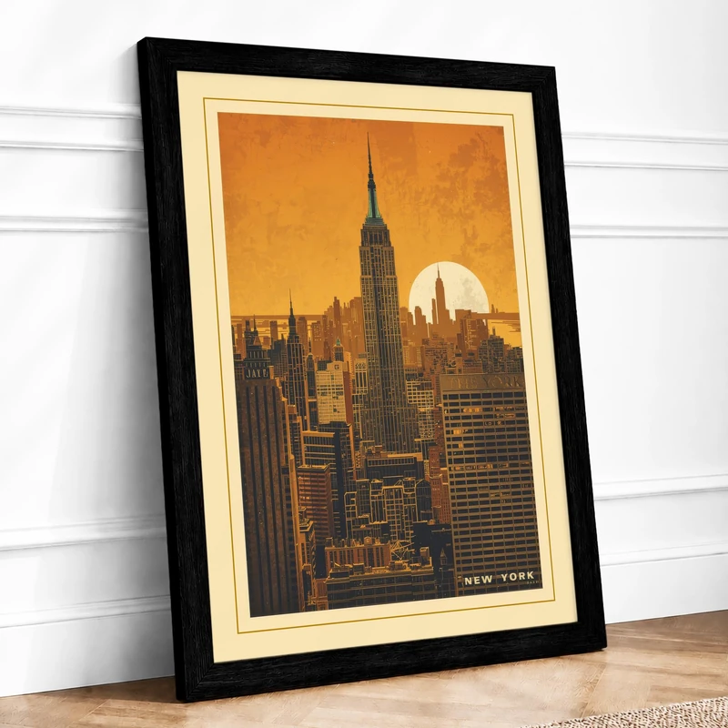 Postcard from New York Vintage Framed Wall Art Print A1 (84.1×59.4cm) Black, Wall Decor for Living Room, Bedroom, Office & Home, Ready to Hang, Art Gift