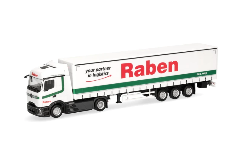 Herpa truck model Mercedes-Benz Actros L ProCabin Streamspace curtain canvas semitrailer "Raben Logistics", on a scale of 1:87, plastic miniature, made in Germany, model building, collectors edition - Image 1
