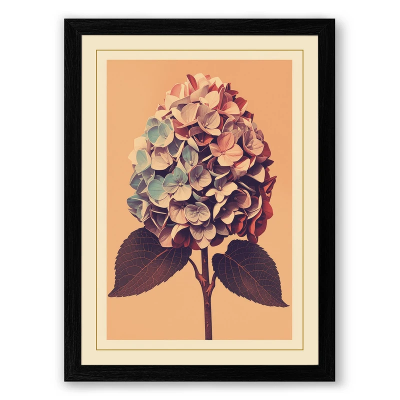 Vintage Hydrangea Botanical Framed Wall Art Print A1 (84.1×59.4cm) Black, Wall Decor for Living Room, Bedroom, Office & Home, Ready to Hang, Art Gift