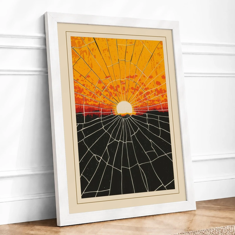 Sun Rising Geometric Framed Wall Art Print A1 (84.1×59.4cm) White, Wall Decor for Living Room, Bedroom, Office & Home, Ready to Hang, Art Gift