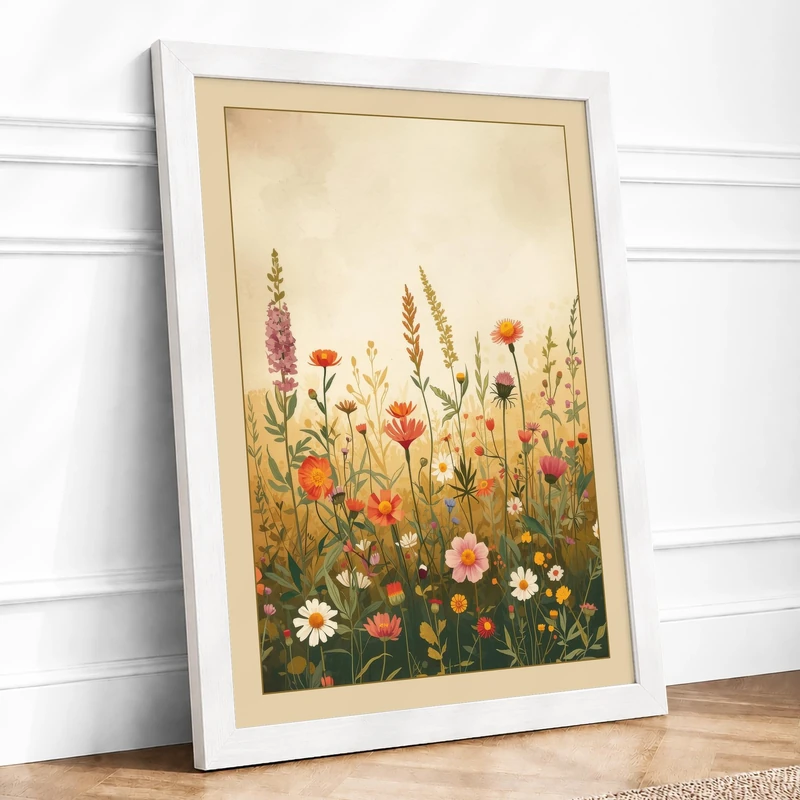 Wildflower Meadow Botanical Framed Wall Art Print A1 (84.1×59.4cm) White, Wall Decor for Living Room, Bedroom, Office & Home, Ready to Hang, Art Gift